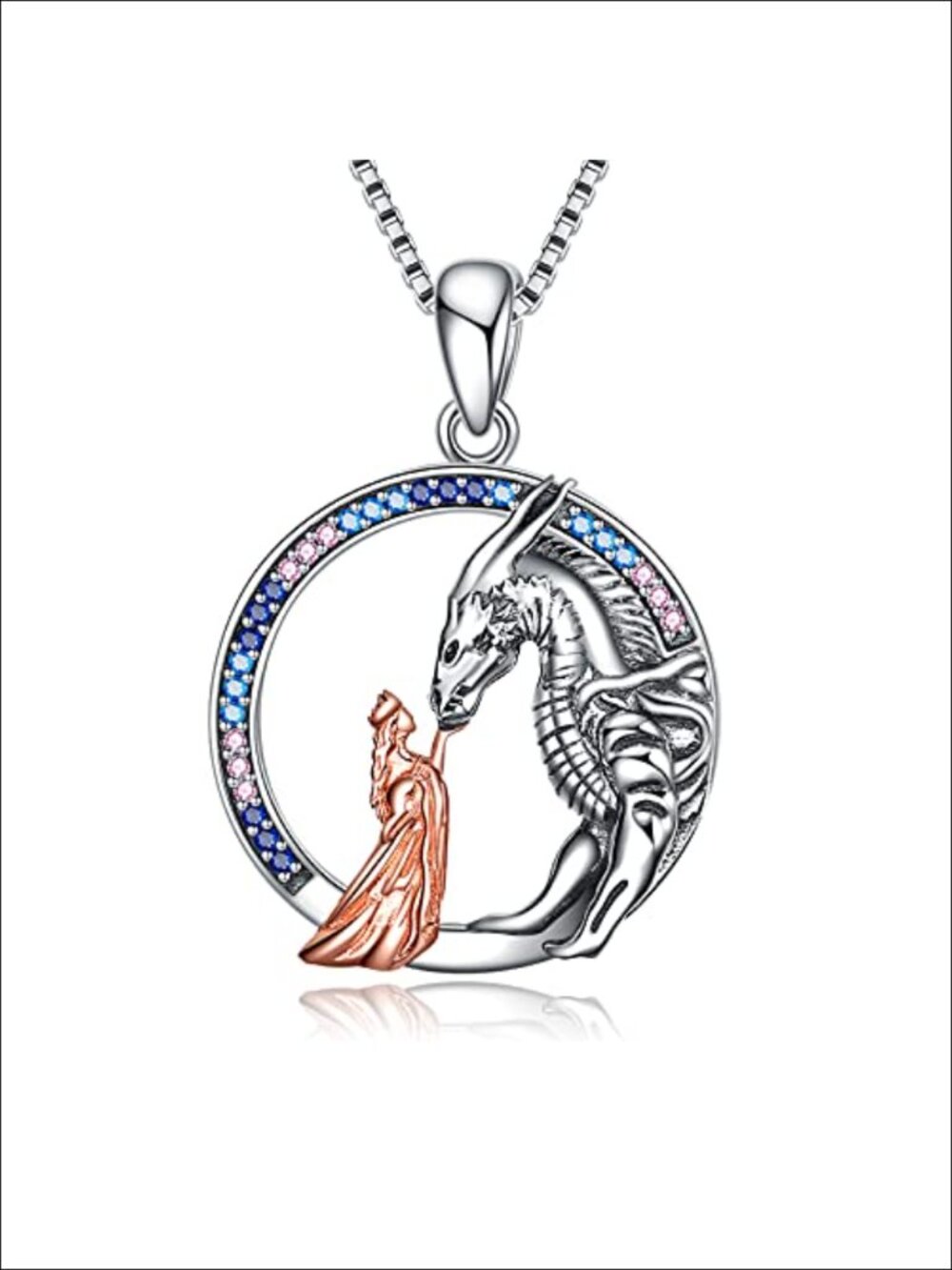 Sterling Silver White Gold Plated Dragon Pendant Necklace for Women